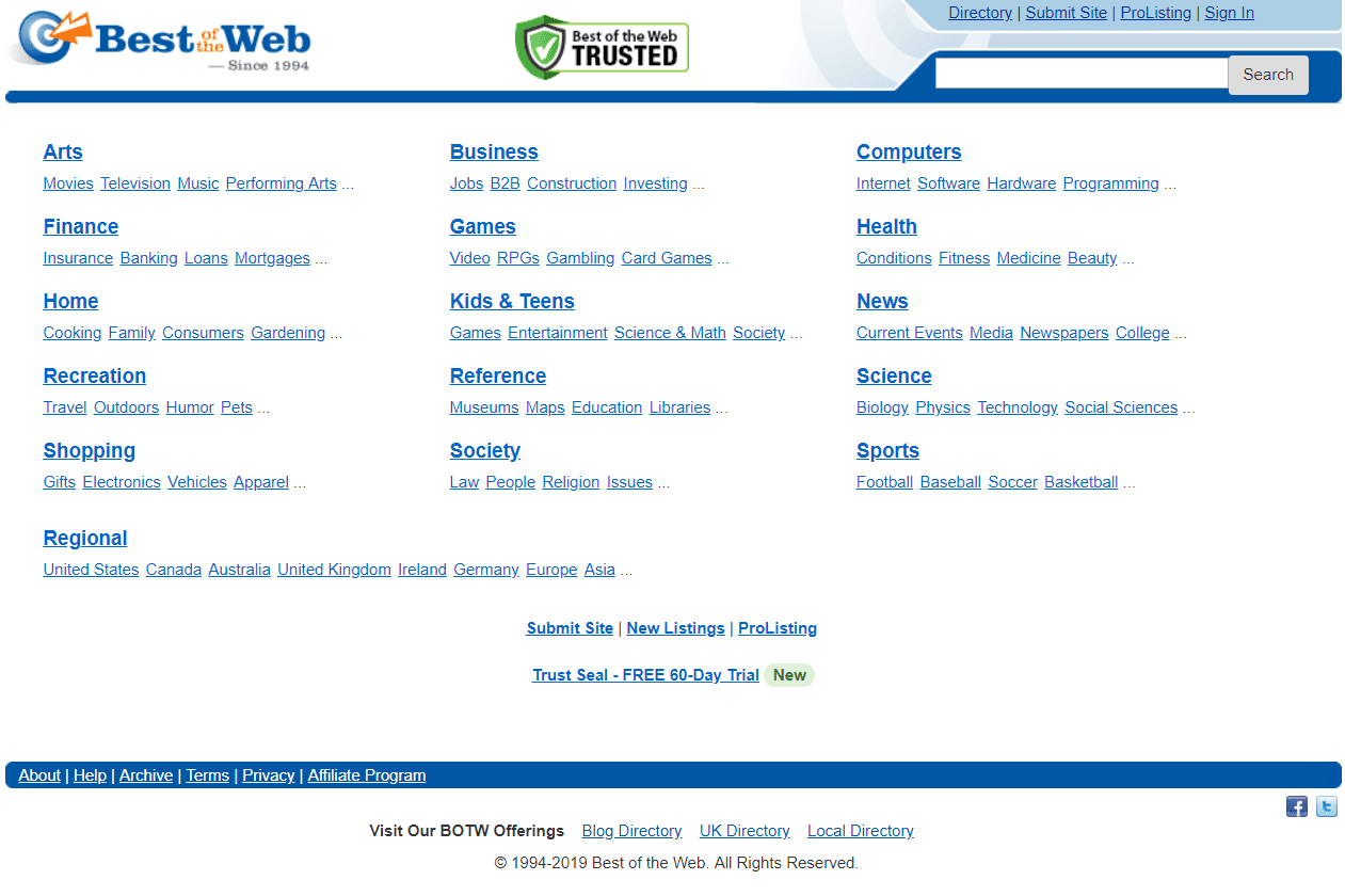 Best of the Web directory listing