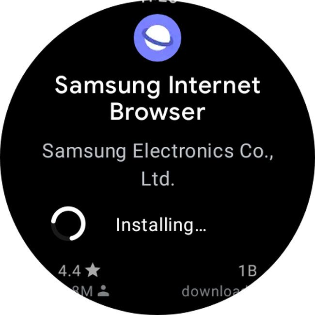 Samsung Internet Browser installing on a Galaxy watch.