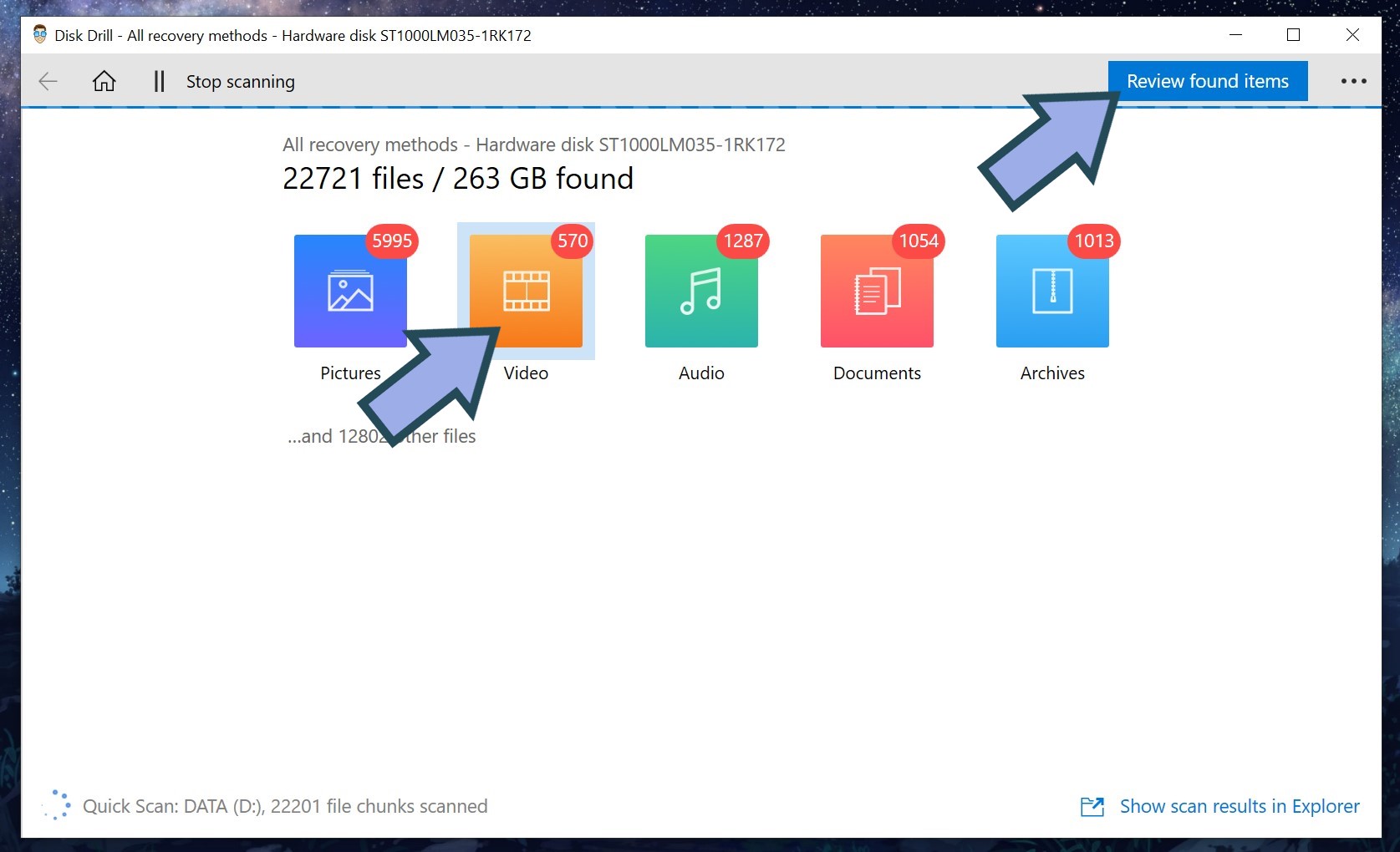 Narrow down scan results to videos