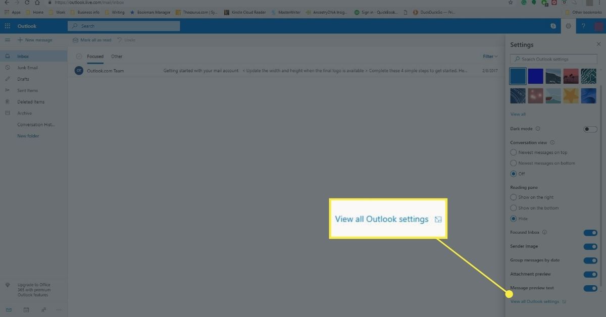 View all Outlook settings link