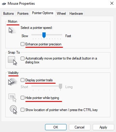 disable mouse pointer setting