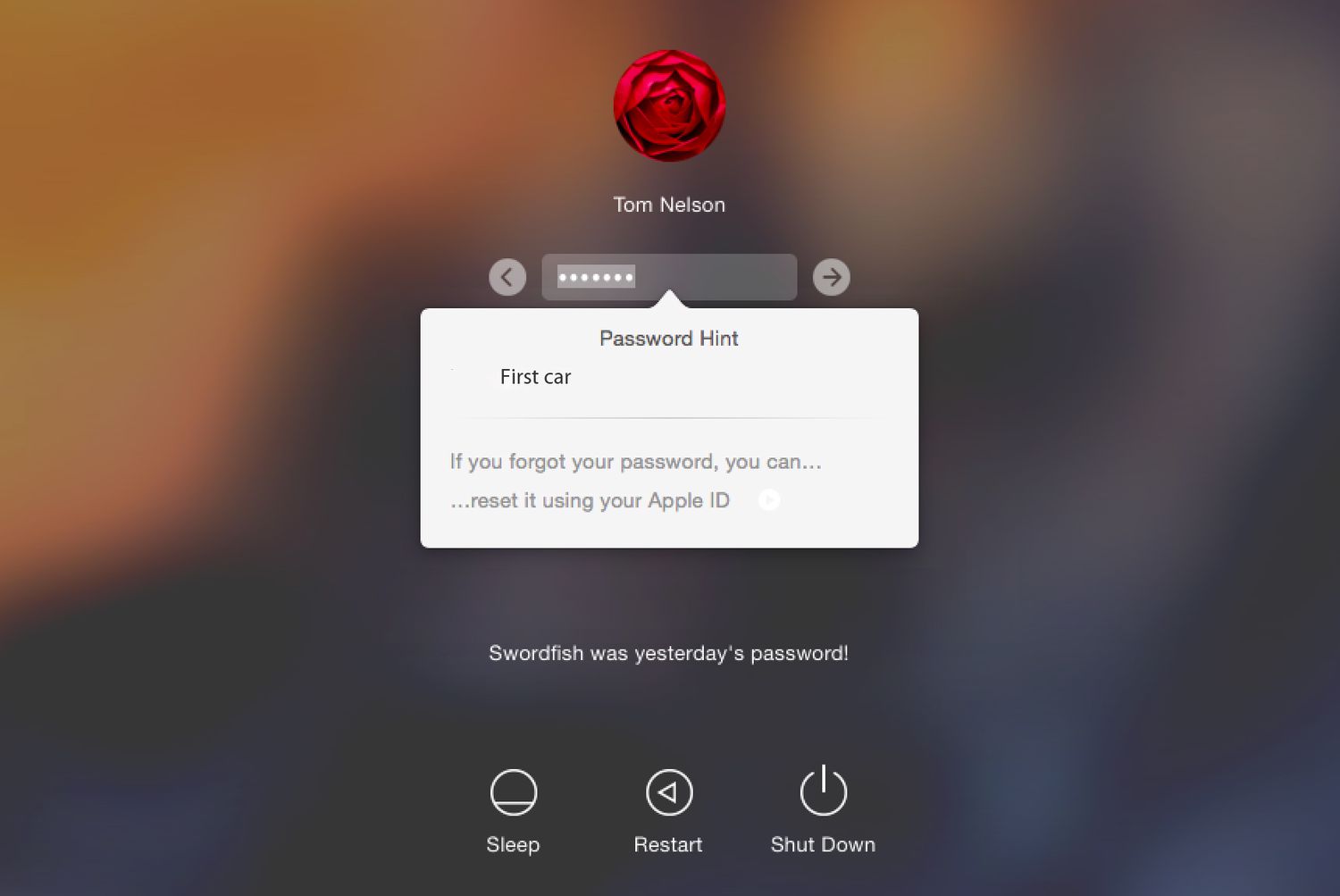 Mac login password hint