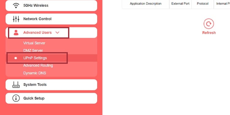 UpnP settings 