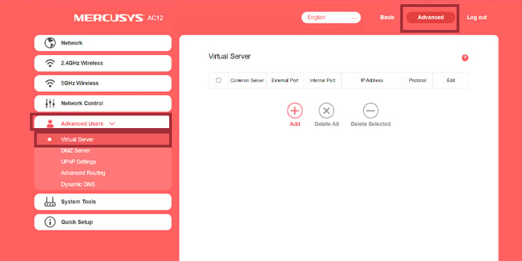 router admin page port forwarding