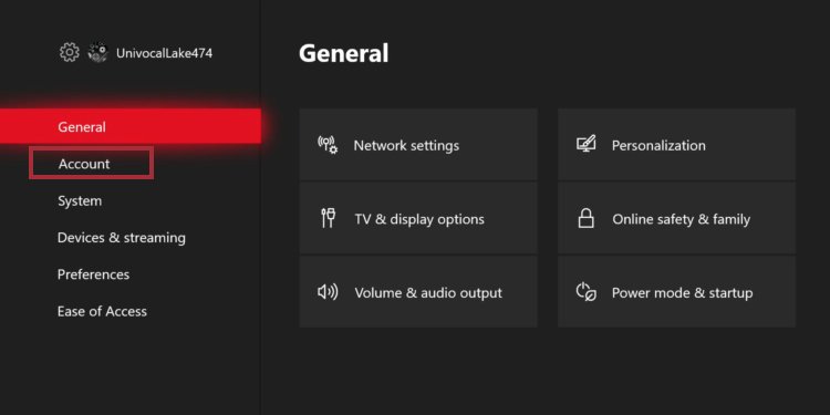 xbox account menu