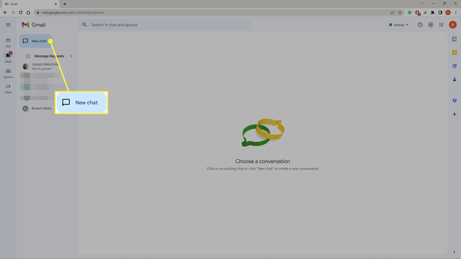 New Chat highlighted in Gmail Chat