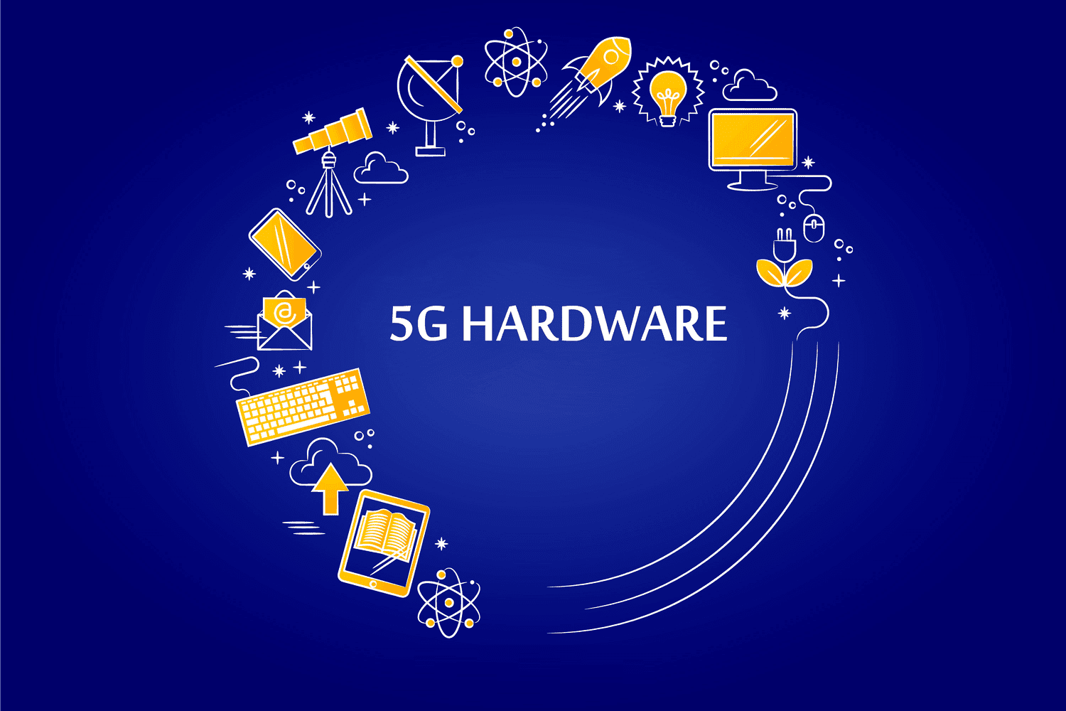 Illustration of various types of hardware with a blue background