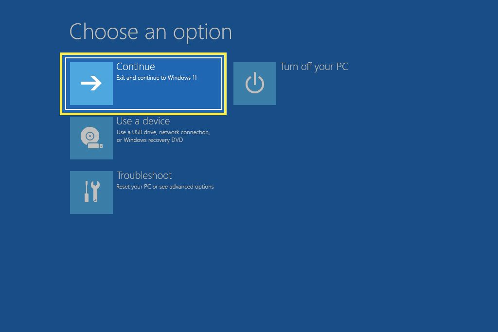 continue button highlighted in windows 11 aso menu