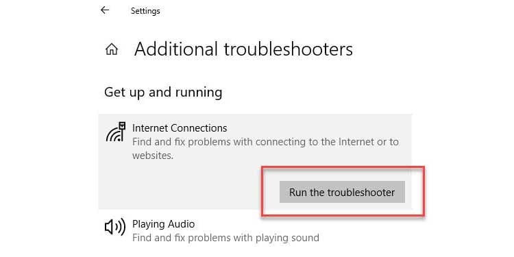 Windows Additional Troubleshooter