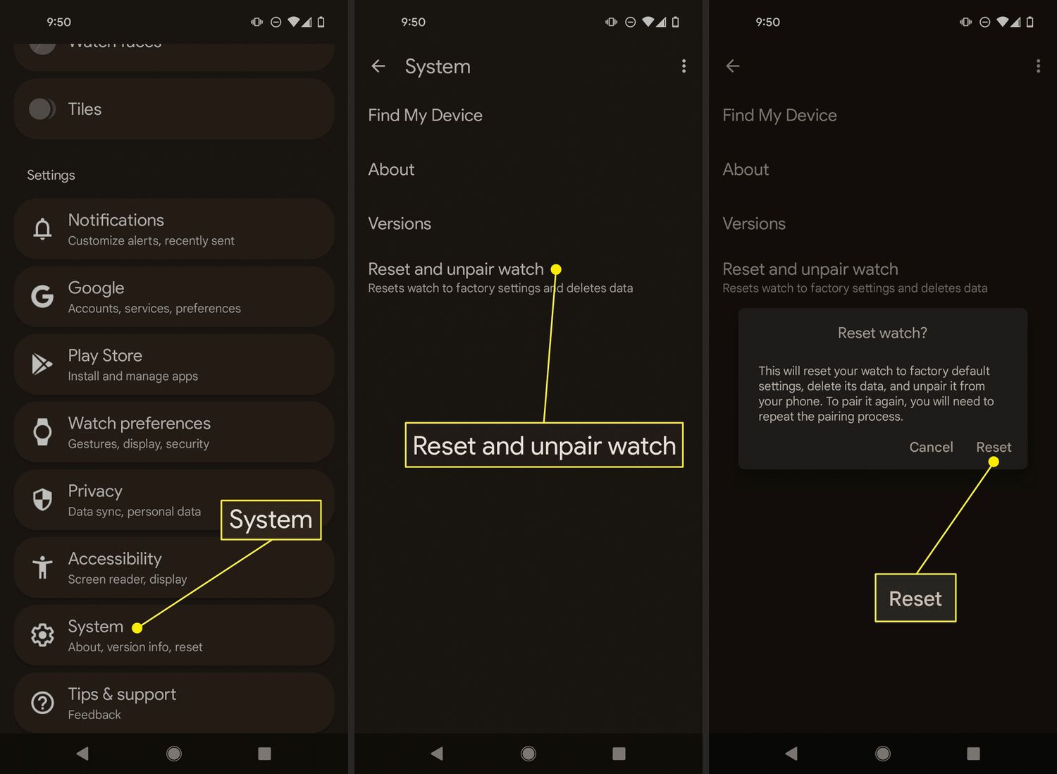 Google Pixel Watch app reset option