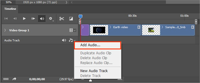 Add-audio-in-video-clip-timeline-Photoshop