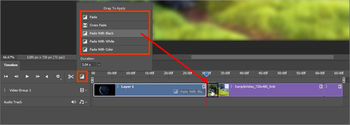 Add-transition-between-video-clips-Photoshop-timeline