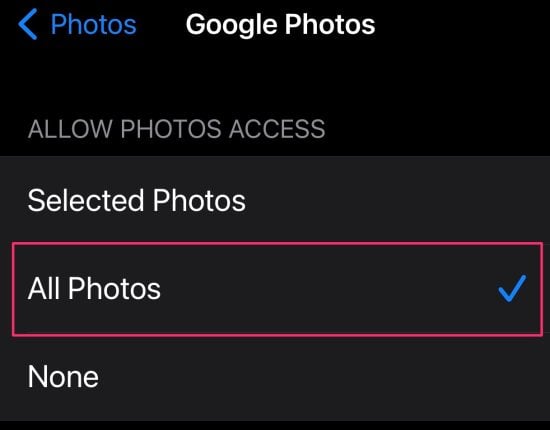 Allow Google Photos to access all your Photos