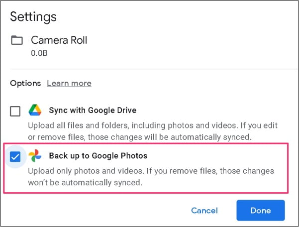 Back up photos to Google Photos PC