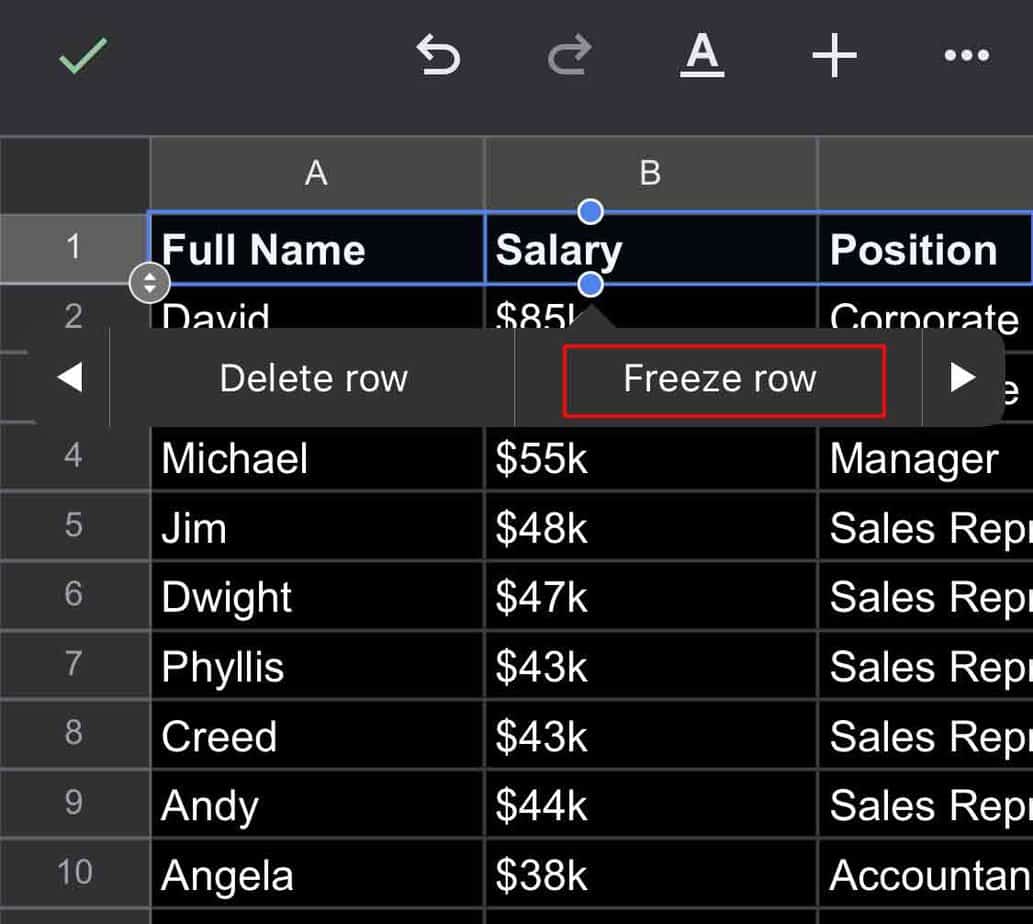 Click-on-Freeze-row