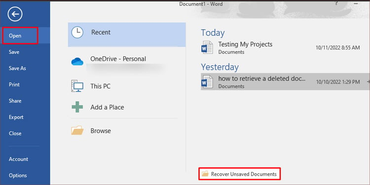 Click-on-Recover-Documents