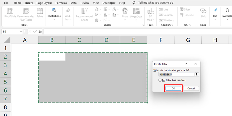 Confirm Table Cells