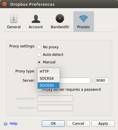 Dropbox proxy settings