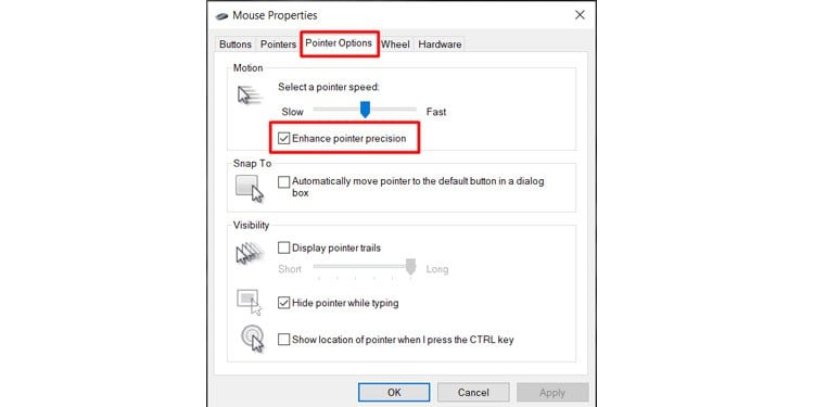 Enhance Pointer Precision Settings