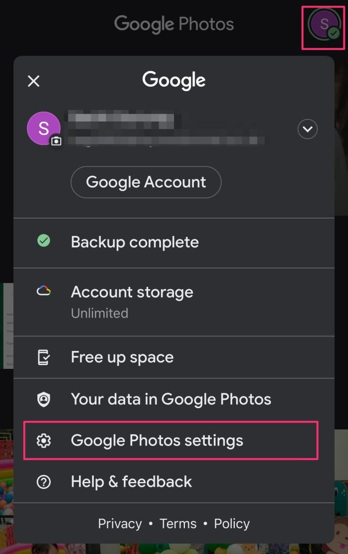 Google Photo Settings