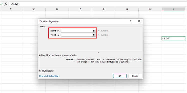 Insert Arguments Excel