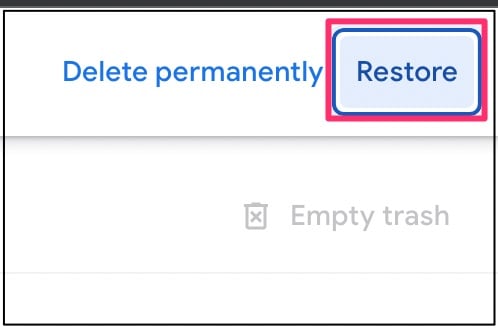 Restore button on Google Photos through browser