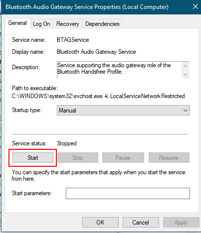 Start bluetooth services