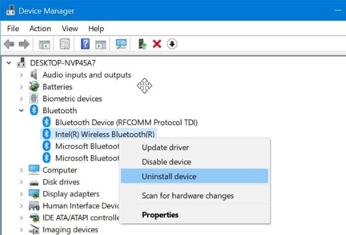 Uninstall bluetooth device