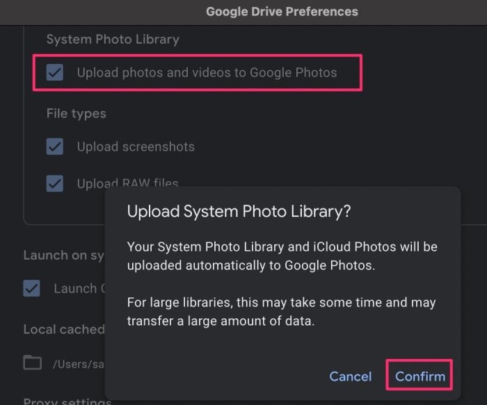 Upload Photo library to Google Photos