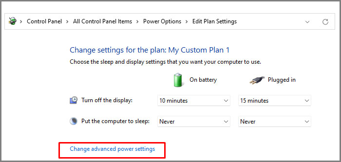 change advanced power settings