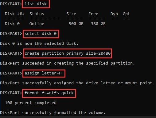 cmd method for partition