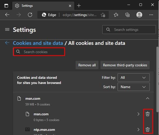 delete cookies on edge