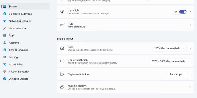 display settings