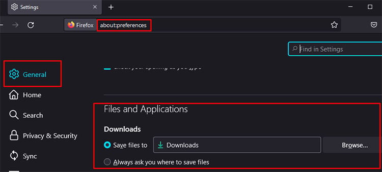 donwload location change in firefox browser