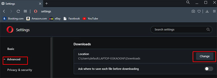 download location in opera browser
