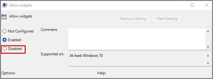 enable disable option in group policy editor