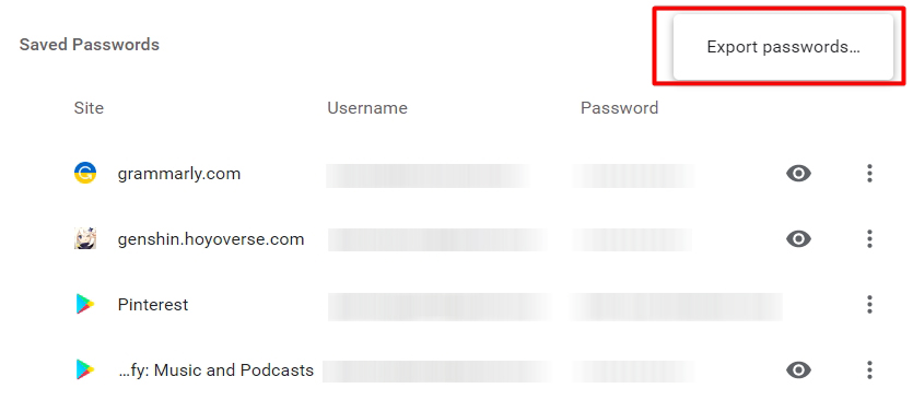 export passwords chrome