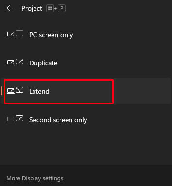 extend option for dual monitors