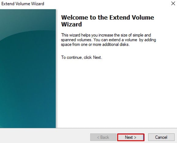 extend volume wizard