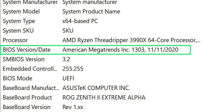 how to check bios version