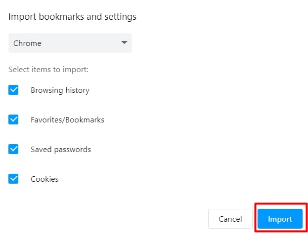 import settings on opera