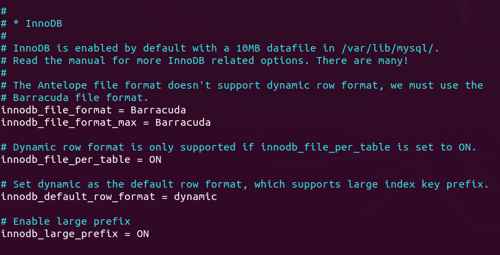 mariadb innodb large index key prefix