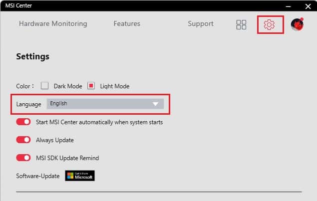 msi center language config