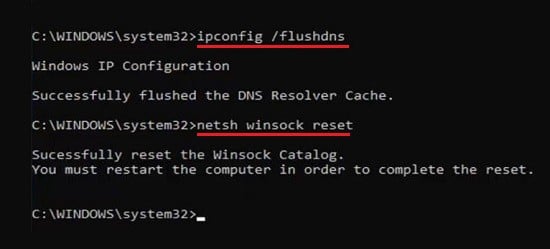 netsh winsock ipconfig flush dns