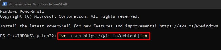 powershell command to run windows debloater