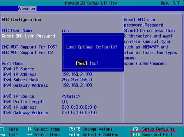 bios save and exit