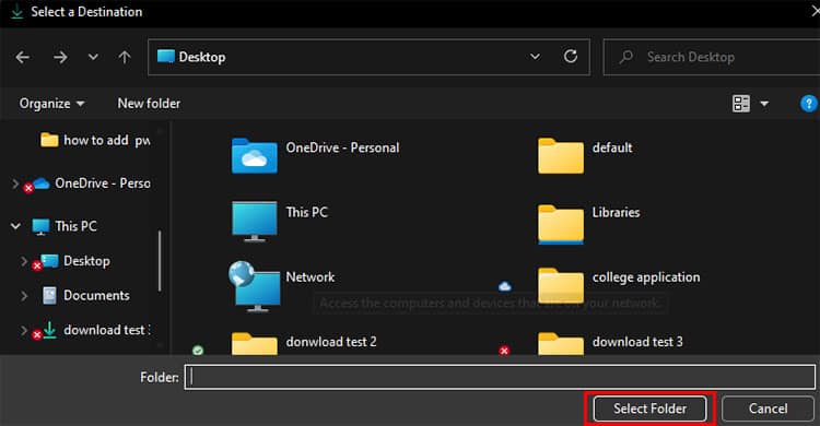 select folder to move download