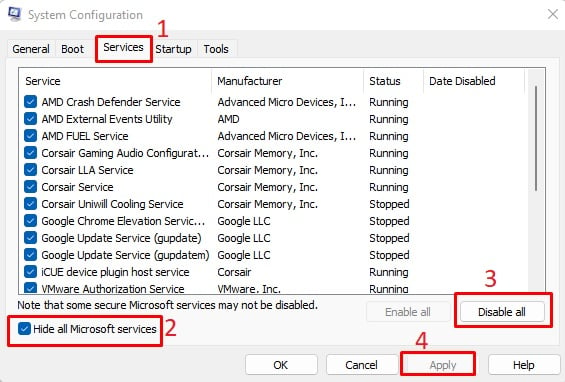 system configuration hide all microsoft services