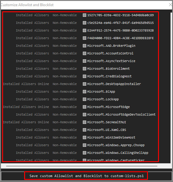 tick allowlist and blocklist using debloater