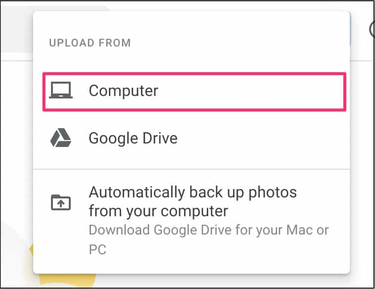 upload photos to Google photos through browser